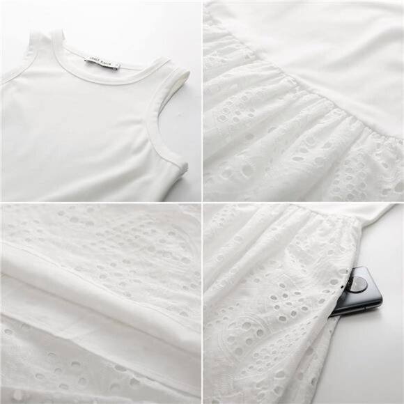 Women's Summer Sleeveless Tank Midi Dress Cotton Crewneck Dress with Pockets - Picture 5 of 6